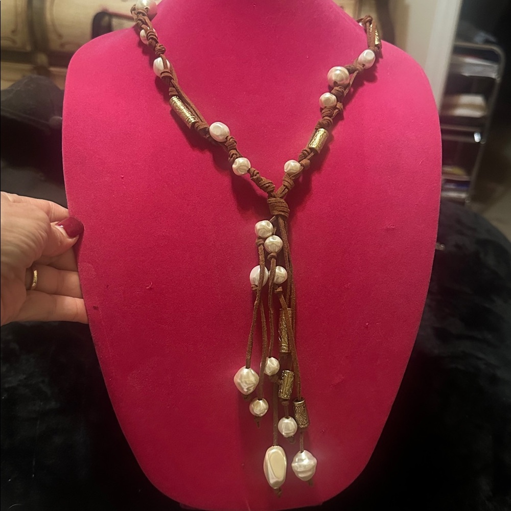 Chico's Brown and Gold Beaded Necklace